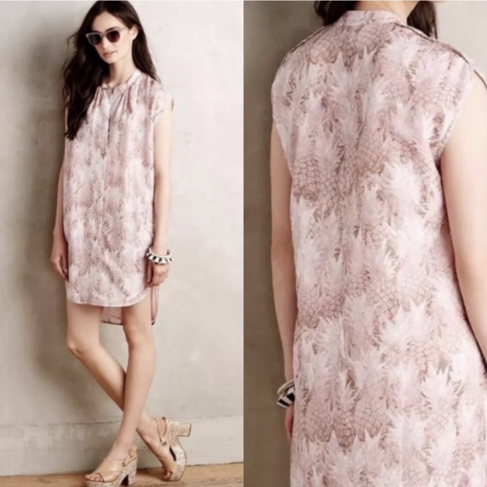Pastel Silk Pineapple Shirt Dress XS - Anthropologie The Odells